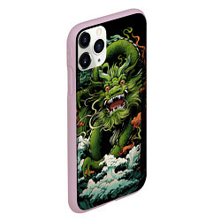 Чехол iPhone 11 Pro матовый Зеленый дракон символ года, цвет: 3D-розовый — фото 2