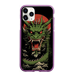 Чехол iPhone 11 Pro матовый Зеленый дракон с открытой пастью, цвет: 3D-фиолетовый