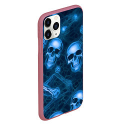 Чехол iPhone 11 Pro матовый Синие черепа и кости, цвет: 3D-малиновый — фото 2