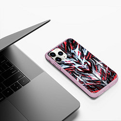 Чехол iPhone 11 Pro матовый Неоновый красный кибер череп, цвет: 3D-розовый — фото 2