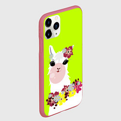 Чехол iPhone 11 Pro матовый Лама - альпака в венке, цвет: 3D-малиновый — фото 2