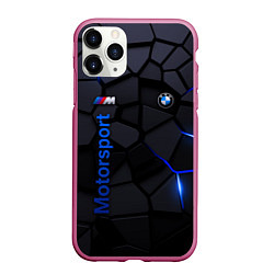 Чехол iPhone 11 Pro матовый BMW - плиты с эффектом свечения, цвет: 3D-малиновый