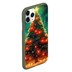 Чехол iPhone 11 Pro матовый Новогодняя сияющая елка, цвет: 3D-темно-зеленый — фото 2