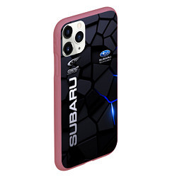 Чехол iPhone 11 Pro матовый Subaru - плиты с эффектом свечения, цвет: 3D-малиновый — фото 2