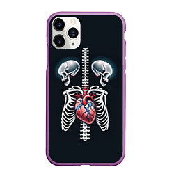 Чехол iPhone 11 Pro матовый Два сросшихся скелета и сердце, цвет: 3D-фиолетовый