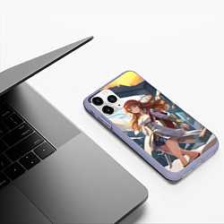 Чехол iPhone 11 Pro матовый Аниме девушка с мечом, цвет: 3D-светло-сиреневый — фото 2
