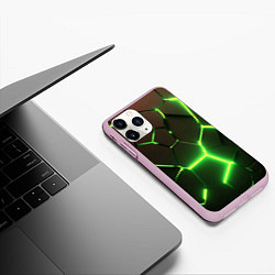 Чехол iPhone 11 Pro матовый Зелёные плиты разломы атомные, цвет: 3D-розовый — фото 2