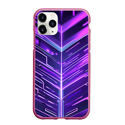 Чехол iPhone 11 Pro матовый Фиолетовые неон полосы киберпанк, цвет: 3D-малиновый