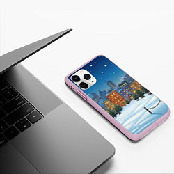 Чехол iPhone 11 Pro матовый Новогодний город, цвет: 3D-розовый — фото 2