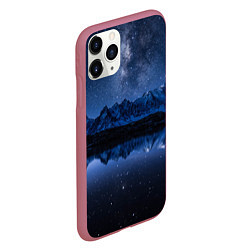 Чехол iPhone 11 Pro матовый Галактическая зимняя ночь в горах, цвет: 3D-малиновый — фото 2