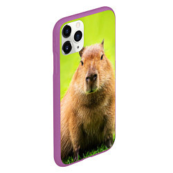 Чехол iPhone 11 Pro матовый Capybara on green grass, цвет: 3D-фиолетовый — фото 2