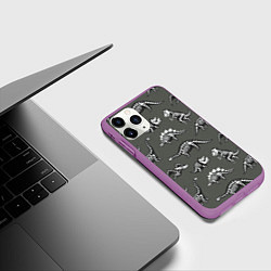 Чехол iPhone 11 Pro матовый Динозавры - скелеты, цвет: 3D-фиолетовый — фото 2