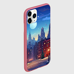 Чехол iPhone 11 Pro матовый Ночной новогодний город, цвет: 3D-малиновый — фото 2