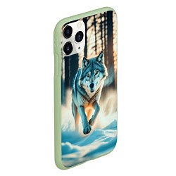 Чехол iPhone 11 Pro матовый Волк в темном лесу, цвет: 3D-салатовый — фото 2