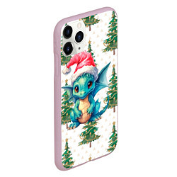 Чехол iPhone 11 Pro матовый Новогодний дракон и елки, цвет: 3D-розовый — фото 2