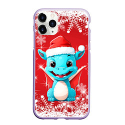 Чехол iPhone 11 Pro матовый Милый дракончик на красном новогоднем фоне, цвет: 3D-светло-сиреневый