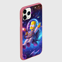 Чехол iPhone 11 Pro матовый Барт Симпсон с лазерным пистолетом в космосе, цвет: 3D-малиновый — фото 2