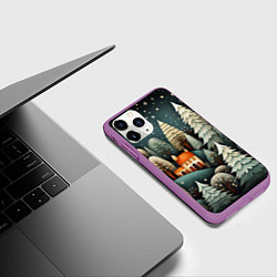 Чехол iPhone 11 Pro матовый Ночной снегопад в лесу, цвет: 3D-фиолетовый — фото 2