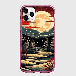 Чехол iPhone 11 Pro матовый Зимнее настроение новогодний рисунок, цвет: 3D-малиновый