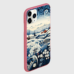 Чехол iPhone 11 Pro матовый Зимний лес новогодний узор, цвет: 3D-малиновый — фото 2