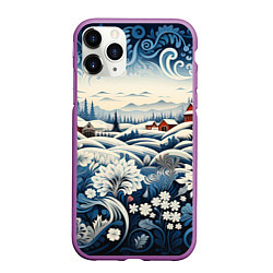 Чехол iPhone 11 Pro матовый Зимний лес новогодний узор, цвет: 3D-фиолетовый