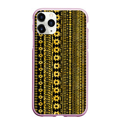 Чехол iPhone 11 Pro матовый Африканские узоры жёлтый на чёрном, цвет: 3D-розовый