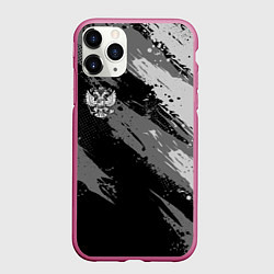 Чехол iPhone 11 Pro матовый Герб РФ - серый монохромный, цвет: 3D-малиновый