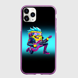 Чехол iPhone 11 Pro матовый Sponge Bob - rock guitarist - ai art, цвет: 3D-фиолетовый