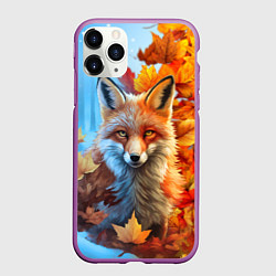 Чехол iPhone 11 Pro матовый Лиса осень-зима, цвет: 3D-фиолетовый