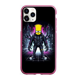 Чехол iPhone 11 Pro матовый Cool Bart Simpson - cyberpunk - ai art, цвет: 3D-малиновый