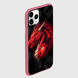Чехол iPhone 11 Pro матовый Красный дракон на полигональном черном фоне, цвет: 3D-малиновый — фото 2