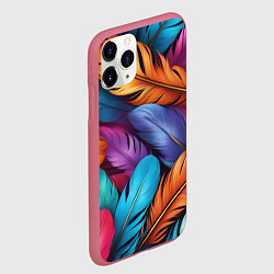 Чехол iPhone 11 Pro матовый Перья паттерн - нейросеть, цвет: 3D-малиновый — фото 2