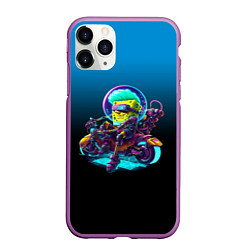 Чехол iPhone 11 Pro матовый Губка Боб на мотоцикле - киберпанк - нейросеть, цвет: 3D-фиолетовый