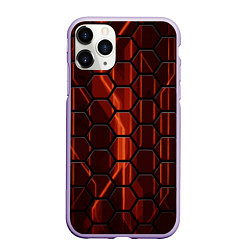 Чехол iPhone 11 Pro матовый Огненные шестигранники соты, цвет: 3D-светло-сиреневый
