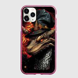 Чехол iPhone 11 Pro матовый Дракон зимнего леса, цвет: 3D-малиновый
