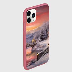 Чехол iPhone 11 Pro матовый Морозная сказка праздника, цвет: 3D-малиновый — фото 2