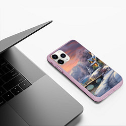 Чехол iPhone 11 Pro матовый Снежный вальс новогодней ночи, цвет: 3D-розовый — фото 2