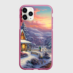 Чехол iPhone 11 Pro матовый Снежный вальс новогодней ночи, цвет: 3D-малиновый