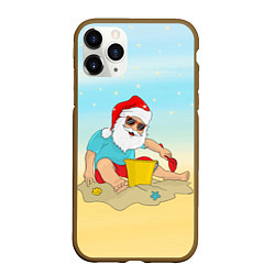 Чехол iPhone 11 Pro матовый Дед Мороз на море, цвет: 3D-коричневый