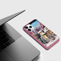 Чехол iPhone 11 Pro матовый Новогодний объемный городок, цвет: 3D-малиновый — фото 2