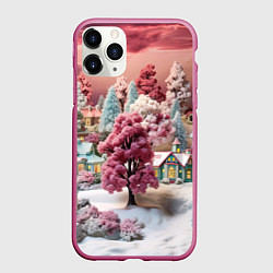 Чехол iPhone 11 Pro матовый Зимний закат новый год, цвет: 3D-малиновый
