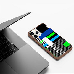 Чехол iPhone 11 Pro матовый Геометрический узор сине -зеленый в стиле пэчворк, цвет: 3D-коричневый — фото 2
