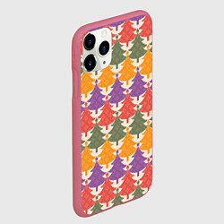 Чехол iPhone 11 Pro матовый Новогодние разноцветные ёлочки, цвет: 3D-малиновый — фото 2