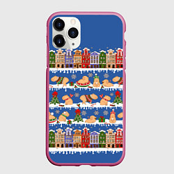 Чехол iPhone 11 Pro матовый Капибара зимой, цвет: 3D-малиновый