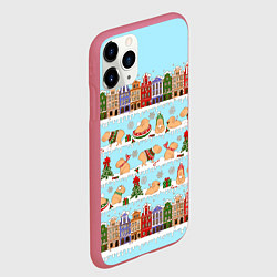 Чехол iPhone 11 Pro матовый Капибара с семьей на прогулке, цвет: 3D-малиновый — фото 2