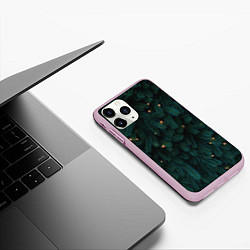 Чехол iPhone 11 Pro матовый Ёлка и гирлянды, цвет: 3D-розовый — фото 2
