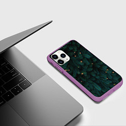 Чехол iPhone 11 Pro матовый Ёлка и гирлянды, цвет: 3D-фиолетовый — фото 2