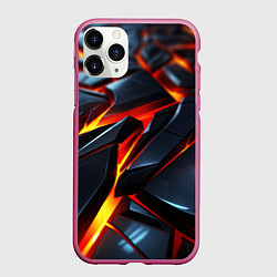 Чехол iPhone 11 Pro матовый Плиты в лаве, цвет: 3D-малиновый