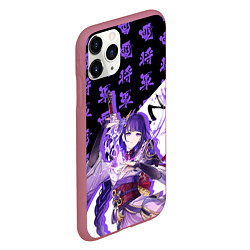 Чехол iPhone 11 Pro матовый Сёгун Райдэн иероглифы - Геншин Импакт, цвет: 3D-малиновый — фото 2