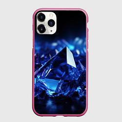 Чехол iPhone 11 Pro матовый Синие прозрачные алмазы, цвет: 3D-малиновый